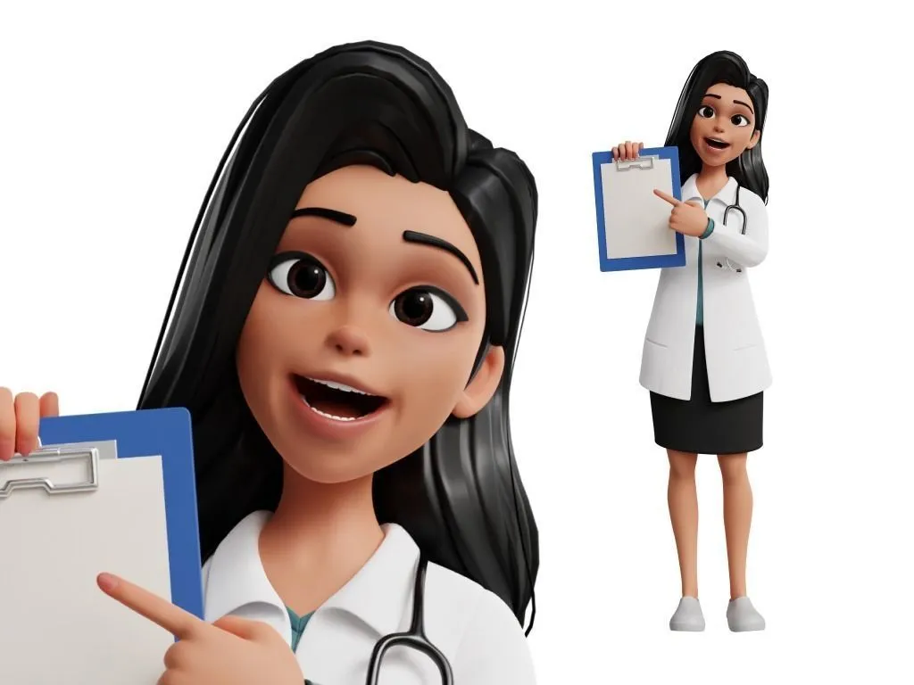 Doctor Cartoon Female Character rigged in different pose